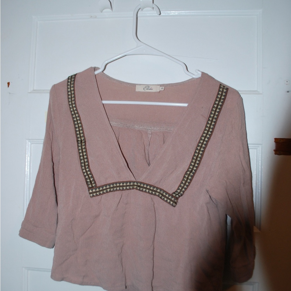 Elodie Pink Embellished Crop Blouse with Sailor Collar